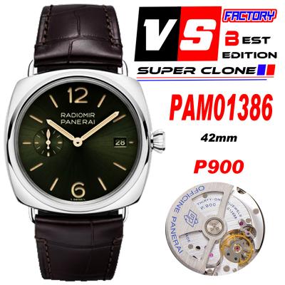 PAM01386 Radiomir Quaranta P900 Automatic Mens Watch 40mm VSF 1:1 Best Edition Green Dial on Brown Leather Strap