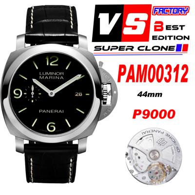 PAM00312 Luminor 1950 3 Days P9000 Automatic Mens Watch 44mm VSF V2 1:1 Best Edition Black Leather Strap