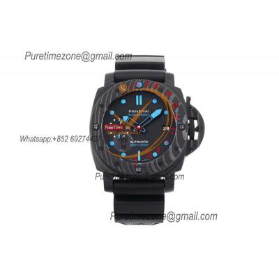 PAM00960 Submersible Carbotech P9010 Automatic Mens Watch 42mm VSF Best Edition Black Dial Blue Markers Rubber Strap