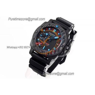 PAM00960 Submersible Carbotech P9010 Automatic Mens Watch 42mm VSF Best Edition Black Dial Blue Markers Rubber Strap