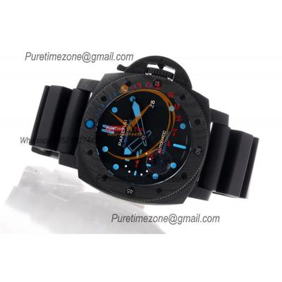 PAM00960 Submersible Carbotech P9010 Automatic Mens Watch 42mm VSF Best Edition Black Dial Blue Markers Rubber Strap