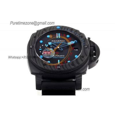 PAM00960 Submersible Carbotech P9010 Automatic Mens Watch 42mm VSF Best Edition Black Dial Blue Markers Rubber Strap