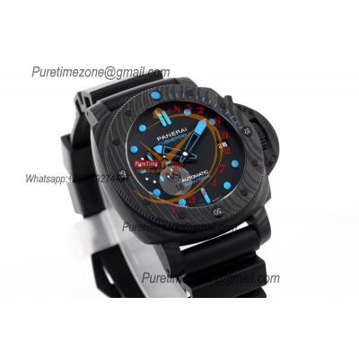 PAM00960 Submersible Carbotech P9010 Automatic Mens Watch 42mm VSF Best Edition Black Dial Blue Markers Rubber Strap