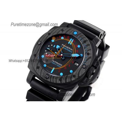 PAM00960 Submersible Carbotech P9010 Automatic Mens Watch 42mm VSF Best Edition Black Dial Blue Markers Rubber Strap