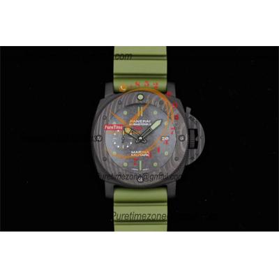 PAM00961 Submersible Marina Militare Carbotech P9010 Automatic Mens Watch VSF Best Edition Carbon Dial Green Rubber