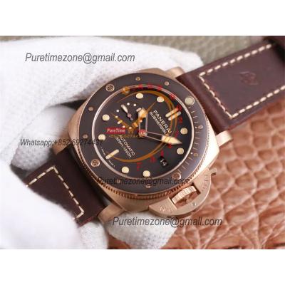 PAM00968 Submersible Bronzo P9010 Automatic Mens Watch VSF Best Edition Brown Ceramic Bezel and Dial Calfskin Strap