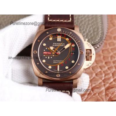 PAM00968 Submersible Bronzo P9010 Automatic Mens Watch VSF Best Edition Brown Ceramic Bezel and Dial Calfskin Strap