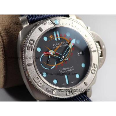 PAM00985  Submersible Mike Horn Edition Titanium P9010 Automatic Mens Watch VSF Best Edition Black Dial Blue Nylon Strap