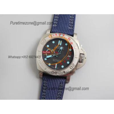 PAM00985  Submersible Mike Horn Edition Titanium P9010 Automatic Mens Watch VSF Best Edition Black Dial Blue Nylon Strap