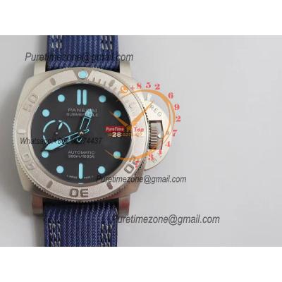 PAM00985  Submersible Mike Horn Edition Titanium P9010 Automatic Mens Watch VSF Best Edition Black Dial Blue Nylon Strap