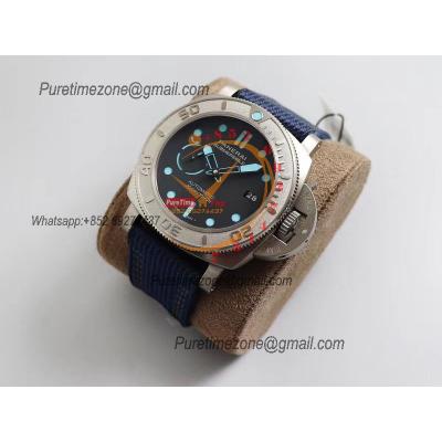 PAM00985  Submersible Mike Horn Edition Titanium P9010 Automatic Mens Watch VSF Best Edition Black Dial Blue Nylon Strap