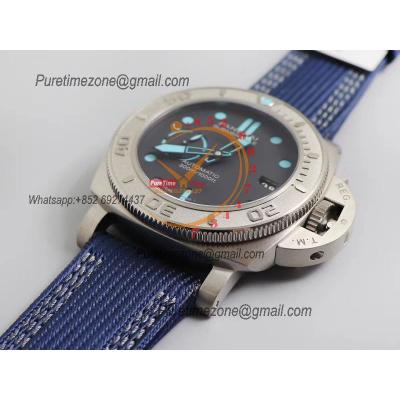 PAM00985  Submersible Mike Horn Edition Titanium P9010 Automatic Mens Watch VSF Best Edition Black Dial Blue Nylon Strap