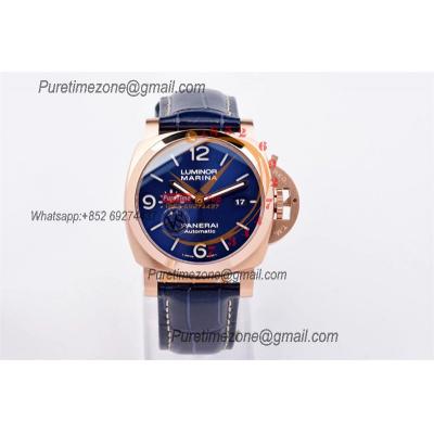 PAM01112 Luminor Marina Goldtech GMT P9010 Automatic Mens Watch RG VSF Best Edition Blue Dial on Blue Leather Strap