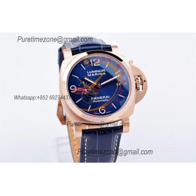 PAM01112 Luminor Marina Goldtech GMT P9010 Automatic Mens Watch RG VSF Best Edition Blue Dial on Blue Leather Strap