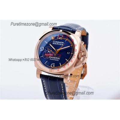 PAM01112 Luminor Marina Goldtech GMT P9010 Automatic Mens Watch RG VSF Best Edition Blue Dial on Blue Leather Strap