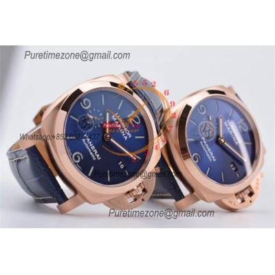 PAM01112 Luminor Marina Goldtech GMT P9010 Automatic Mens Watch RG VSF Best Edition Blue Dial on Blue Leather Strap