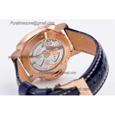 PAM01112 Luminor Marina Goldtech GMT P9010 Automatic Mens Watch RG VSF Best Edition Blue Dial on Blue Leather Strap