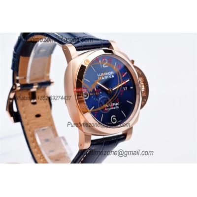 PAM01112 Luminor Marina Goldtech GMT P9010 Automatic Mens Watch RG VSF Best Edition Blue Dial on Blue Leather Strap