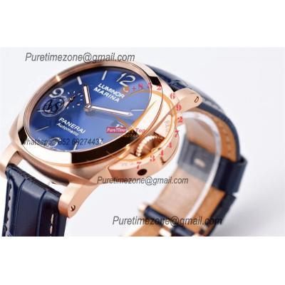 PAM01112 Luminor Marina Goldtech GMT P9010 Automatic Mens Watch RG VSF Best Edition Blue Dial on Blue Leather Strap