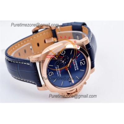 PAM01112 Luminor Marina Goldtech GMT P9010 Automatic Mens Watch RG VSF Best Edition Blue Dial on Blue Leather Strap