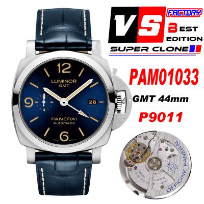 PAM01033 Luminor 1950 GMT P9011 Automatic Mens Watch 44mm VSF 1:1 Best Edition Blue Dial on Blue Leather Strap