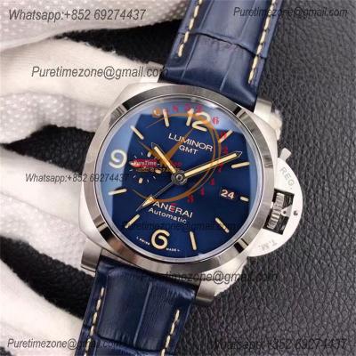 PAM01033 Luminor 1950 GMT P9011 Automatic Mens Watch 44mm VSF 1:1 Best Edition Blue Dial on Blue Leather Strap