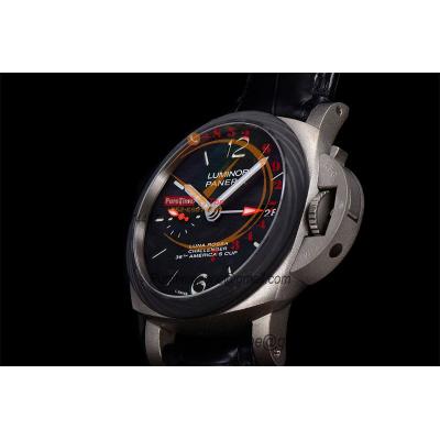 PAM01096 Luminor Luna Rossa GMT P9011 Automatic Mens Watch 42 Titanium VSF Best Edition Black Dial Leather Strap