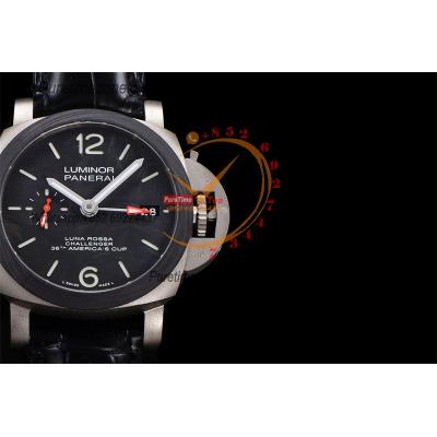 PAM01096 Luminor Luna Rossa GMT P9011 Automatic Mens Watch 42 Titanium VSF Best Edition Black Dial Leather Strap