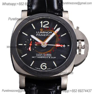 PAM01096 Luminor Luna Rossa GMT P9011 Automatic Mens Watch 42 Titanium VSF Best Edition Black Dial Leather Strap