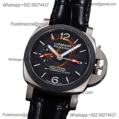 PAM01096 Luminor Luna Rossa GMT P9011 Automatic Mens Watch 42 Titanium VSF Best Edition Black Dial Leather Strap