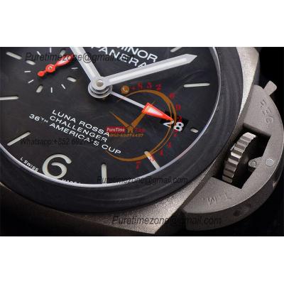 PAM01096 Luminor Luna Rossa GMT P9011 Automatic Mens Watch 42 Titanium VSF Best Edition Black Dial Leather Strap