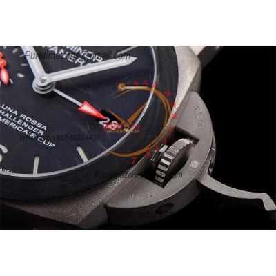 PAM01096 Luminor Luna Rossa GMT P9011 Automatic Mens Watch 42 Titanium VSF Best Edition Black Dial Leather Strap