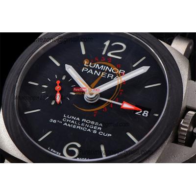 PAM01096 Luminor Luna Rossa GMT P9011 Automatic Mens Watch 42 Titanium VSF Best Edition Black Dial Leather Strap