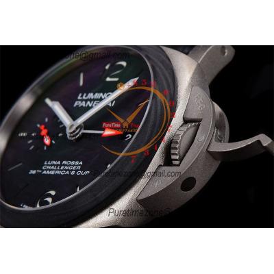 PAM01096 Luminor Luna Rossa GMT P9011 Automatic Mens Watch 42 Titanium VSF Best Edition Black Dial Leather Strap