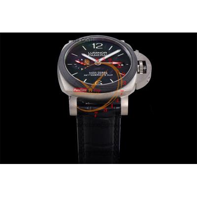 PAM01096 Luminor Luna Rossa GMT P9011 Automatic Mens Watch 42 Titanium VSF Best Edition Black Dial Leather Strap