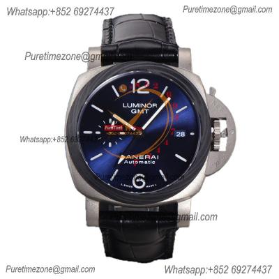 PAM01279 Luminor GMT P9011 Automatic Mens Watch 42mm Titanium VSF 1:1 Best Edition Blue Dial Black Leather Strap