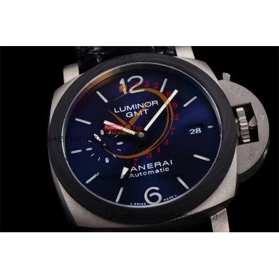 PAM01279 Luminor GMT P9011 Automatic Mens Watch 42mm Titanium VSF 1:1 Best Edition Blue Dial Black Leather Strap