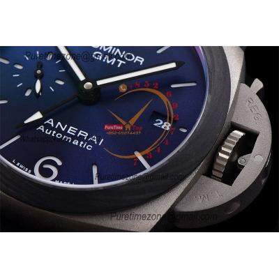 PAM01279 Luminor GMT P9011 Automatic Mens Watch 42mm Titanium VSF 1:1 Best Edition Blue Dial Black Leather Strap