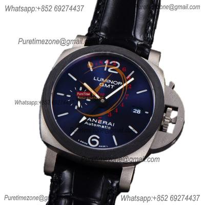 PAM01279 Luminor GMT P9011 Automatic Mens Watch 42mm Titanium VSF 1:1 Best Edition Blue Dial Black Leather Strap