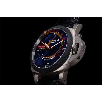 PAM01279 Luminor GMT P9011 Automatic Mens Watch 42mm Titanium VSF 1:1 Best Edition Blue Dial Black Leather Strap