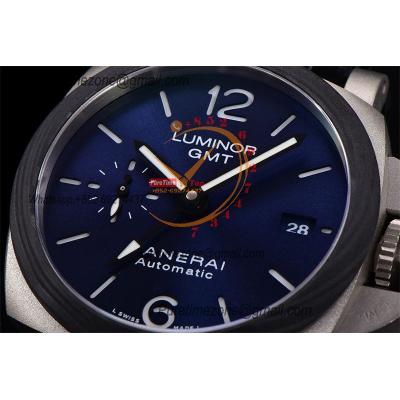 PAM01279 Luminor GMT P9011 Automatic Mens Watch 42mm Titanium VSF 1:1 Best Edition Blue Dial Black Leather Strap