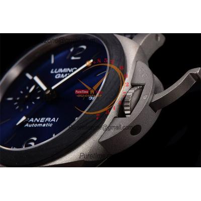 PAM01279 Luminor GMT P9011 Automatic Mens Watch 42mm Titanium VSF 1:1 Best Edition Blue Dial Black Leather Strap