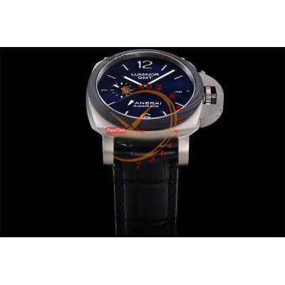 PAM01279 Luminor GMT P9011 Automatic Mens Watch 42mm Titanium VSF 1:1 Best Edition Blue Dial Black Leather Strap