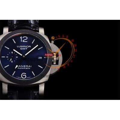 PAM01279 Luminor GMT P9011 Automatic Mens Watch 42mm Titanium VSF 1:1 Best Edition Blue Dial Black Leather Strap