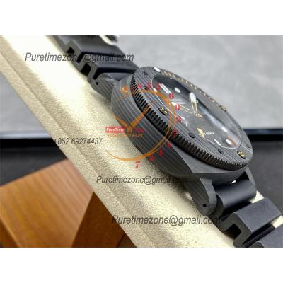 PAM01324 Submersible GMT Carbotech Navy Seals P9011 Automatic Mens Watch 44mm VSF Best Edition Carbon Dial Rubber Strap