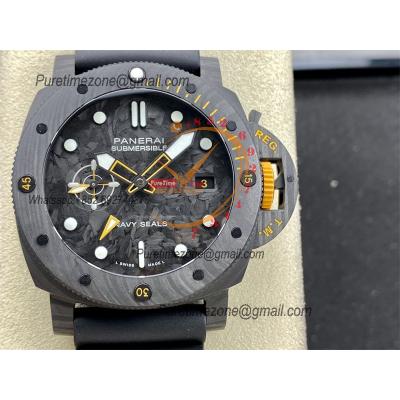 PAM01324 Submersible GMT Carbotech Navy Seals P9011 Automatic Mens Watch 44mm VSF Best Edition Carbon Dial Rubber Strap