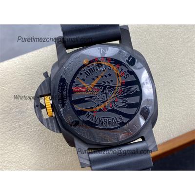 PAM01324 Submersible GMT Carbotech Navy Seals P9011 Automatic Mens Watch 44mm VSF Best Edition Carbon Dial Rubber Strap