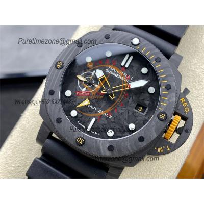 PAM01324 Submersible GMT Carbotech Navy Seals P9011 Automatic Mens Watch 44mm VSF Best Edition Carbon Dial Rubber Strap