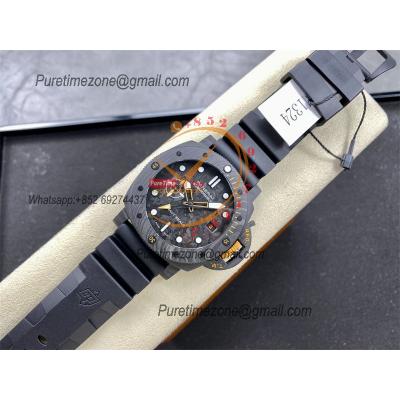 PAM01324 Submersible GMT Carbotech Navy Seals P9011 Automatic Mens Watch 44mm VSF Best Edition Carbon Dial Rubber Strap