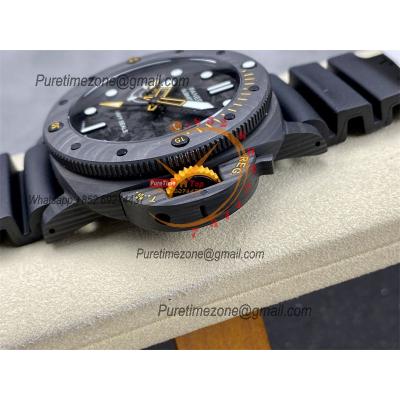 PAM01324 Submersible GMT Carbotech Navy Seals P9011 Automatic Mens Watch 44mm VSF Best Edition Carbon Dial Rubber Strap